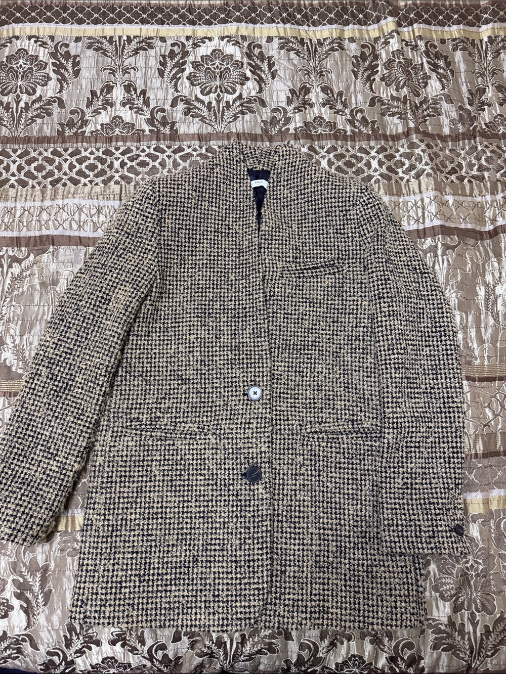 Mango Women's Houndstooth Pea Coat - Black & Tan
